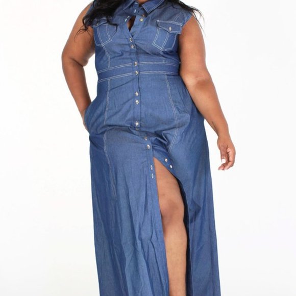 NWT Demin Plus Maxi Button Down Dress - Picture 7 of 9